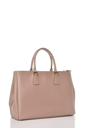 Large Saffiano Lux Double Zip Tote Cammeo
