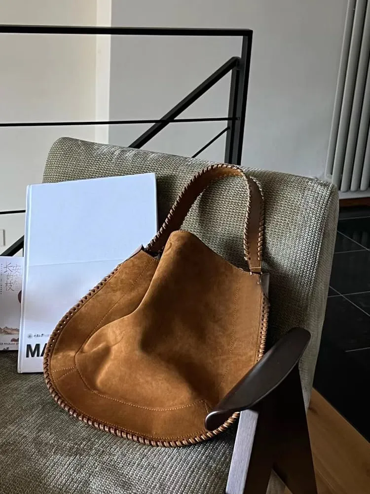 Large Suede Tote Bag Brown Suede Bag Y2k Fall Purses 2024 Designer Handbags Women Leather Tote Bags