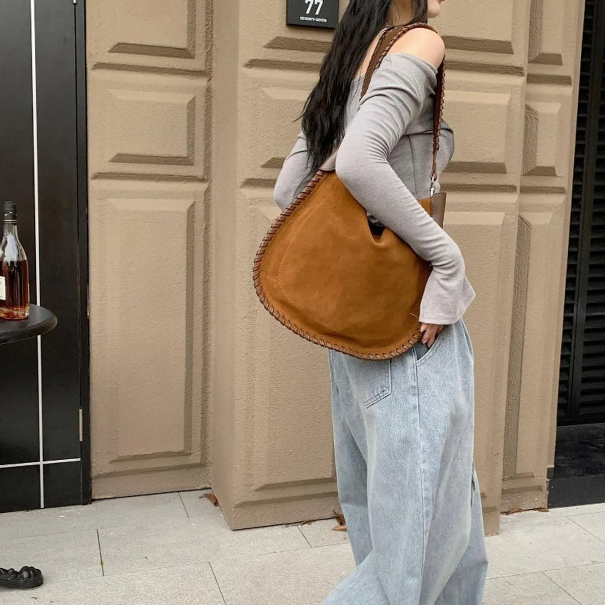 Large Suede Tote Bag Brown Suede Bag Y2k Fall Purses 2024 Designer Handbags Women Leather Tote Bags
