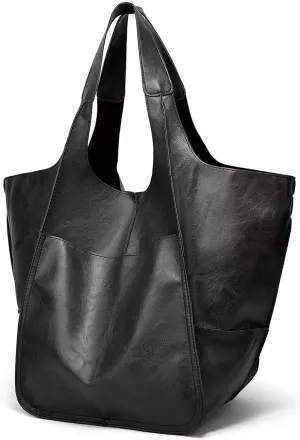 Large Tote Bag for Women Soft Leather Ladies Bucket Purse Portable Large Capacity Handbag for Gym, Travel, Work, Shopping