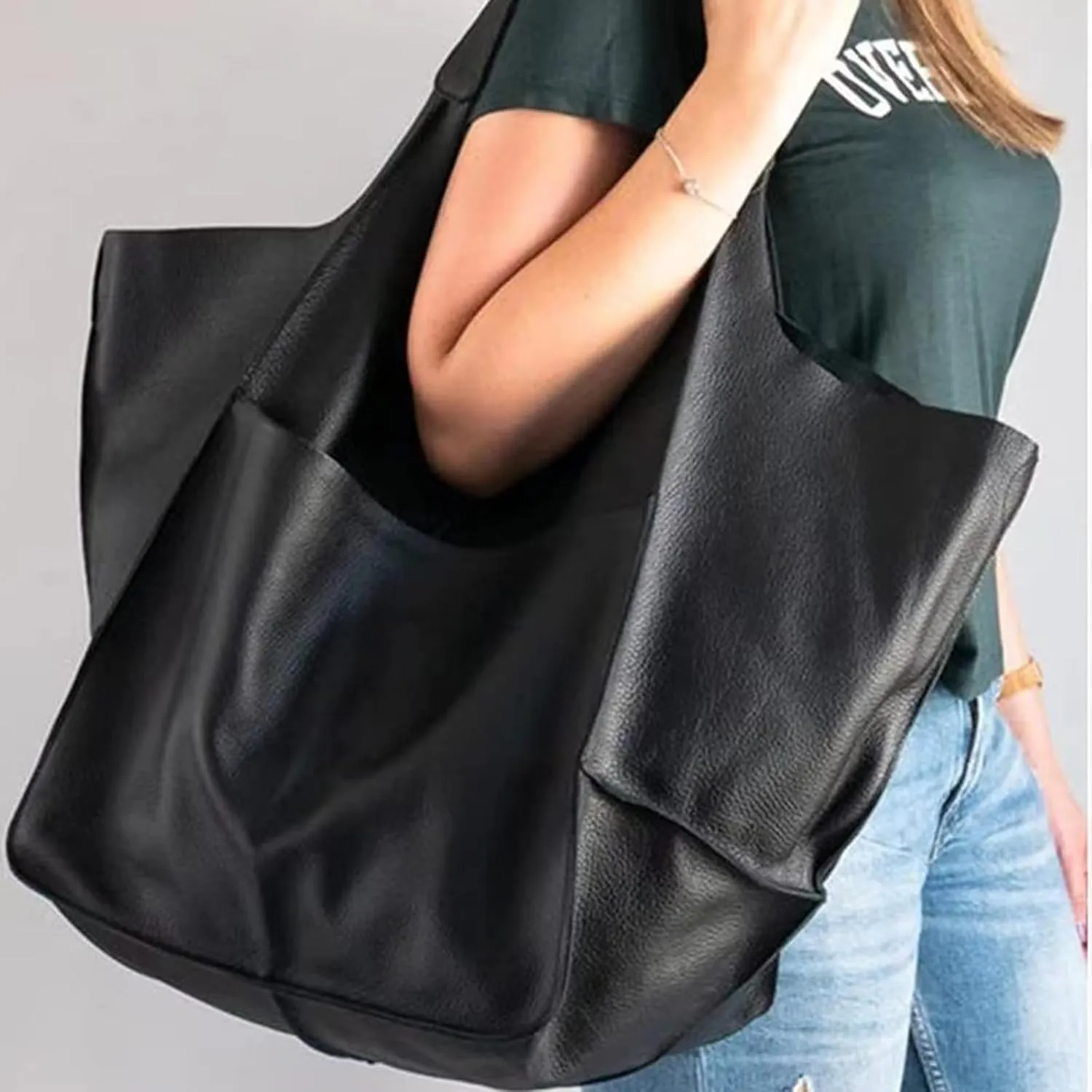 Large Tote Bag for Women Soft Leather Ladies Bucket Purse Portable Large Capacity Handbag for Gym, Travel, Work, Shopping