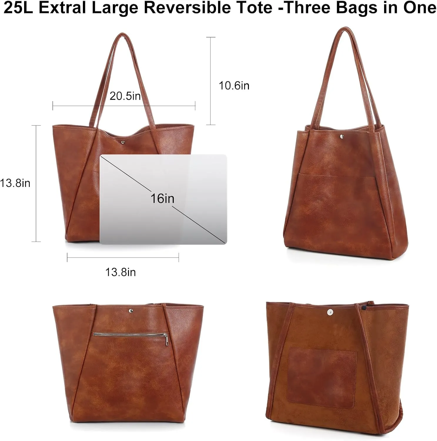 Large Tote Bag for Women Work 25L Travel Vegan Leather Ladies Handbags Weekender Purses