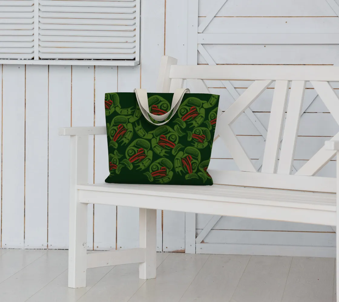 Large Tote Bag - Haida Frog Army (green)