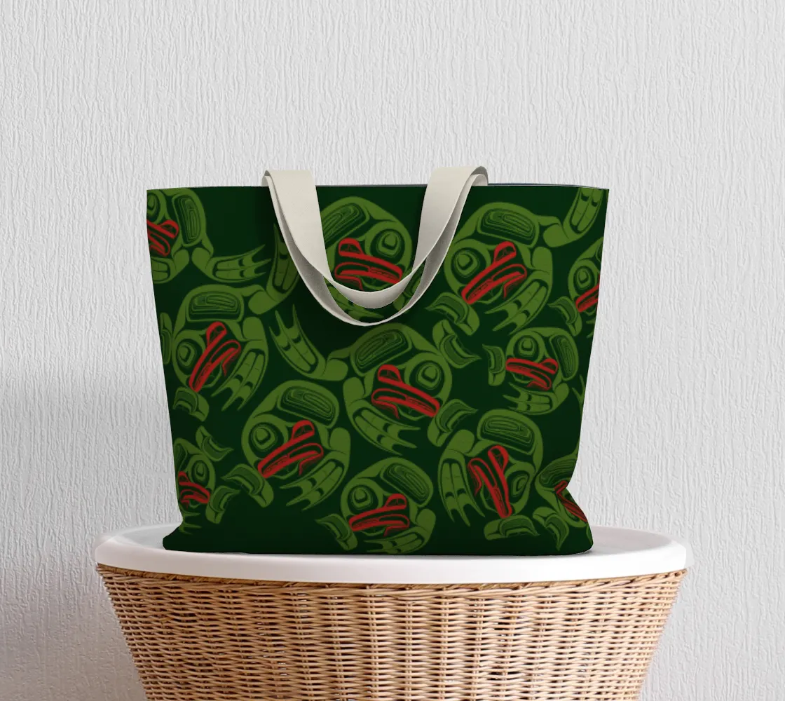 Large Tote Bag - Haida Frog Army (green)