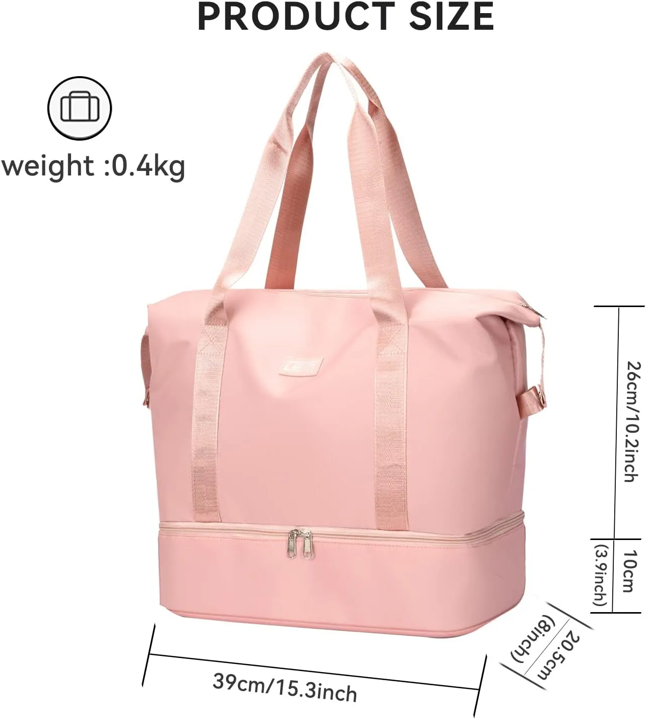 Large Travel Duffel Bag with Shoe Compartment, Gym Tote Carry on Bags for women, Lightweight Duffel Bags with Trolley Sleeve fit for Travel and Sport(Pink)