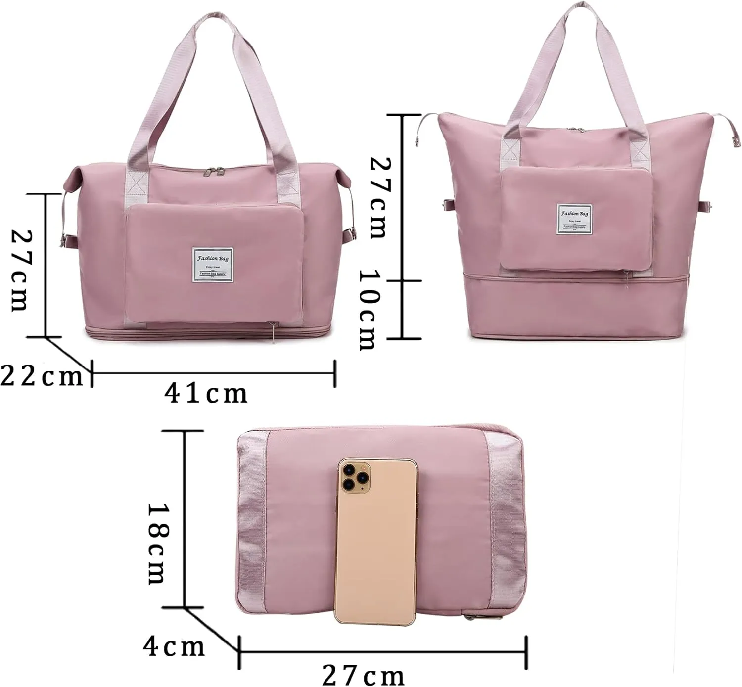 Large Weekend Bag Folding Expandable Casual Travel Duffel Bag Waterproof Tote Sports Bag with Wet Pocket for Women 1 pcs