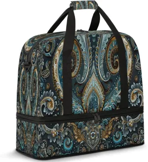 Large Weekender Overnight Bags Travel Duffel Bag for Women Men Ethnic Texture Solemn Gym Bag With Shoe Compartment Foldie Travel Tote Bag Carry On Personal Item Bag for Travel Gym Sports