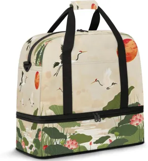 Large Weekender Overnight Bags Travel Duffel Bag for Women Men Japanese Flower Daniel Crane Gym Bags With Shoe Compartment Foldie Travel Tote Bag Carry On Personal Item Bag for Travel Gym Sports