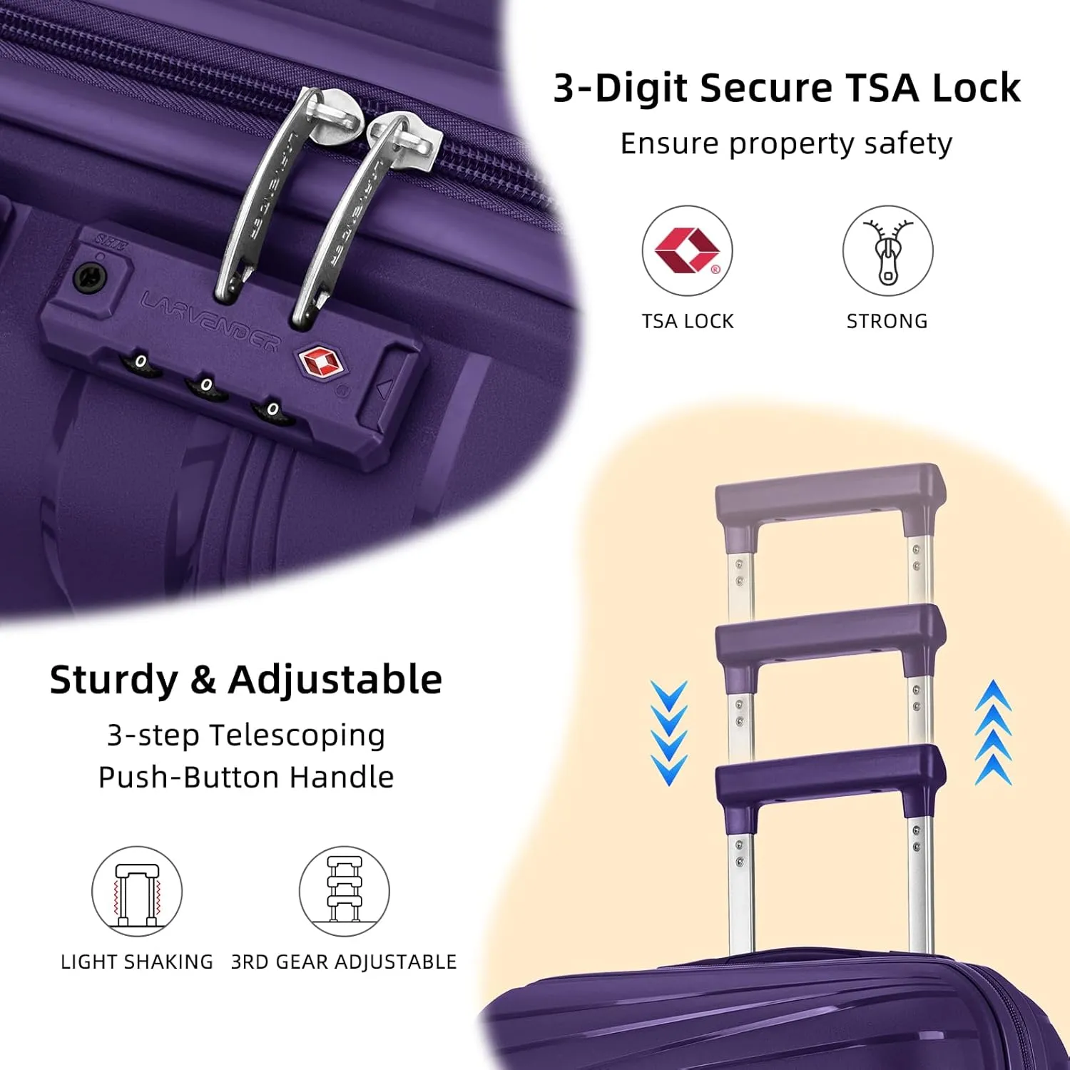 LARVENDER Carry On Luggage 22x14x9 Airline Approved, 20 Inch Hardshell & Lightweight PP Carry On Suitcase for Women with Spinner Wheels TSA Lock, Grape Purple
