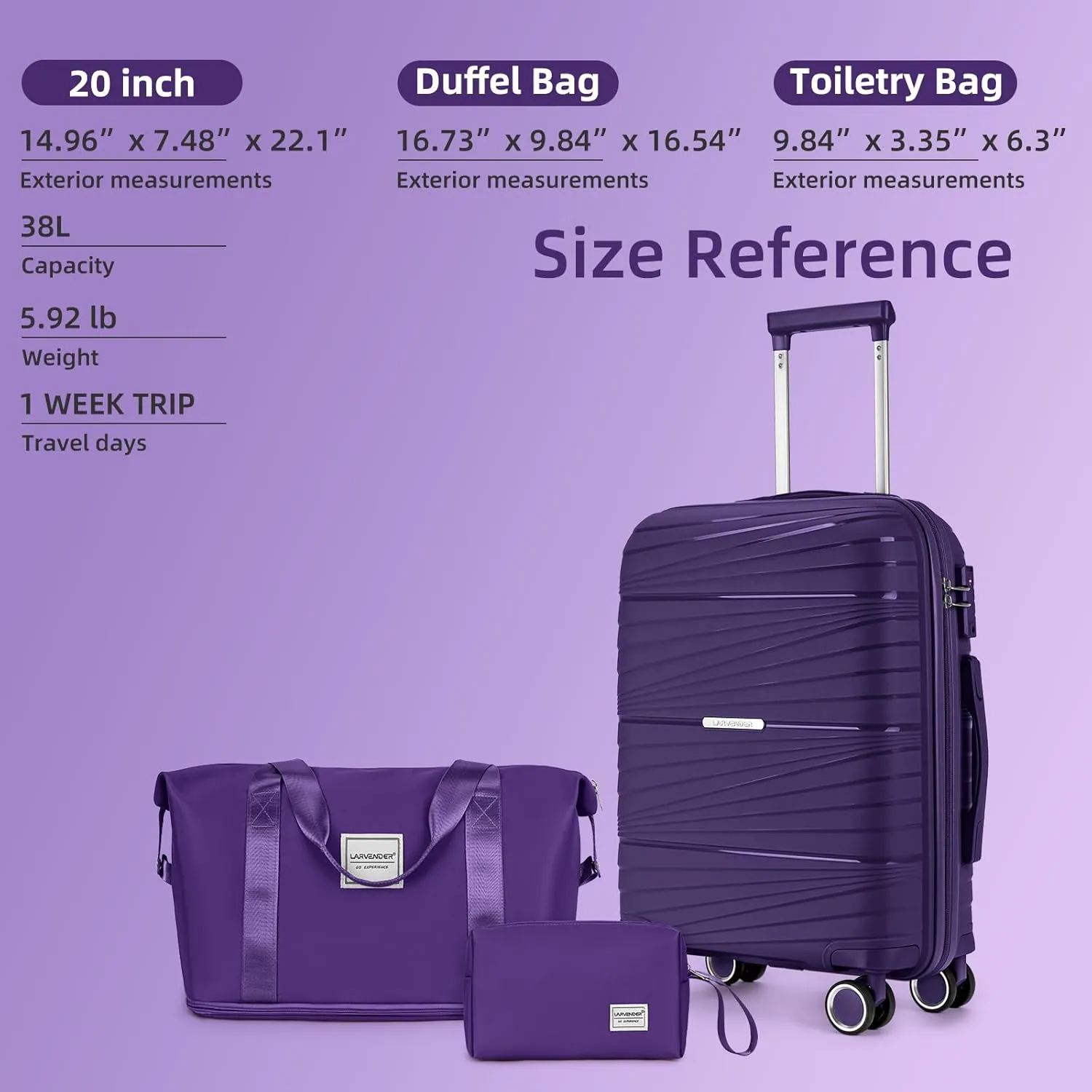 LARVENDER Carry On Luggage 22x14x9 Airline Approved, 20 Inch Hardshell & Lightweight PP Carry On Suitcase for Women with Spinner Wheels TSA Lock, Grape Purple