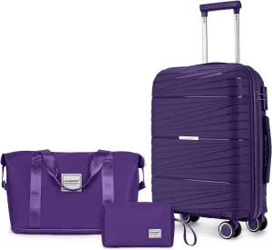 LARVENDER Carry On Luggage 22x14x9 Airline Approved, 20 Inch Hardshell & Lightweight PP Carry On Suitcase for Women with Spinner Wheels TSA Lock, Grape Purple