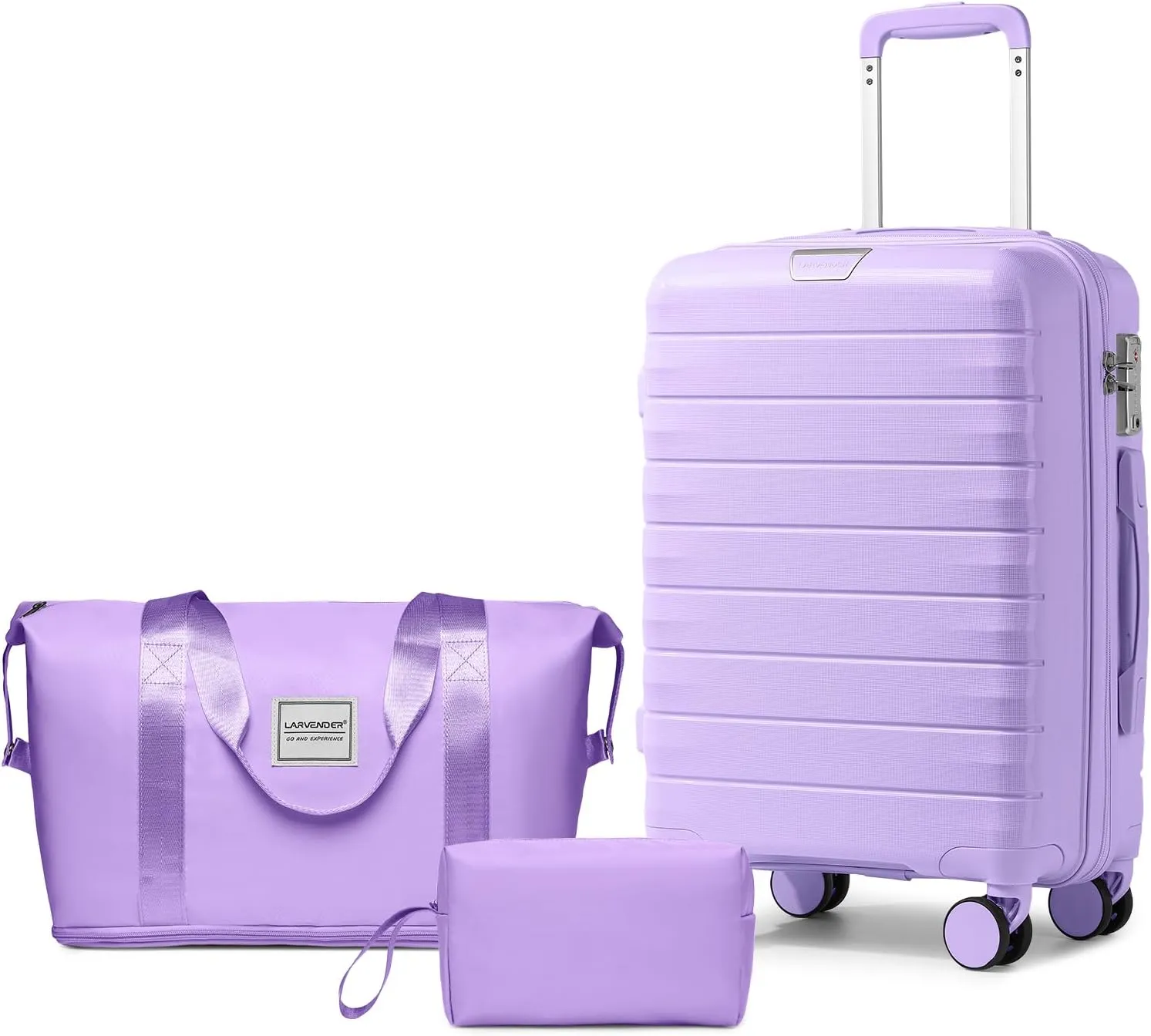 LARVENDER Luggage Sets 3 Piece with Duffel Bag Hardside PP Carry On Suitcase with 360° Spinner Wheels TSA Lock Luggage Sets for Women, Lavender