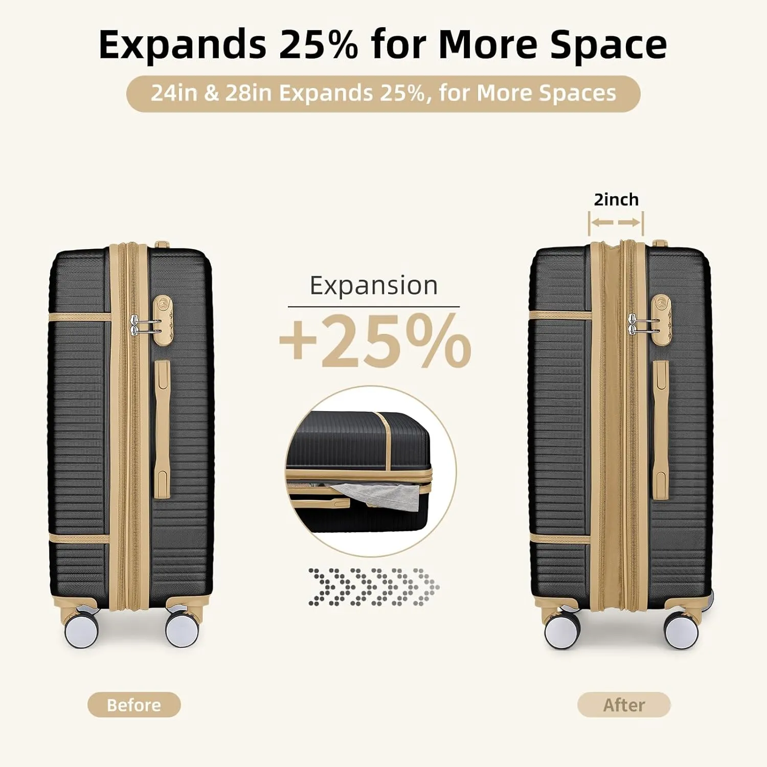 LARVENDER Luggage Sets 6 Piece, Expandable(Only 28 & 24") Luggage Set Clearance for Women, Suitcases with 360° Spinner Wheels, Hardside Travel Luggage with Duffel Bag for men, Black