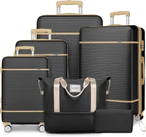 LARVENDER Luggage Sets 6 Piece, Expandable(Only 28 & 24") Luggage Set Clearance for Women, Suitcases with 360° Spinner Wheels, Hardside Travel Luggage with Duffel Bag for men, Black
