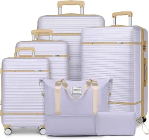 LARVENDER Luggage Sets 6 Piece, Expandable(Only 28 & 24") Luggage Set Clearance for Women, Suitcases with 360° Spinner Wheels, Hardside Travel Luggage with Duffel Bag for men, Lavender