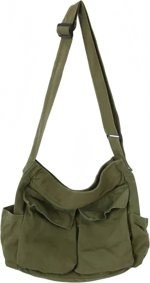Lauthen.S Grunge Bag Canvas Hobo Crossbody Shoulder Tote Bag for Women and Men Large Messenger Bag with Multiple Pockets