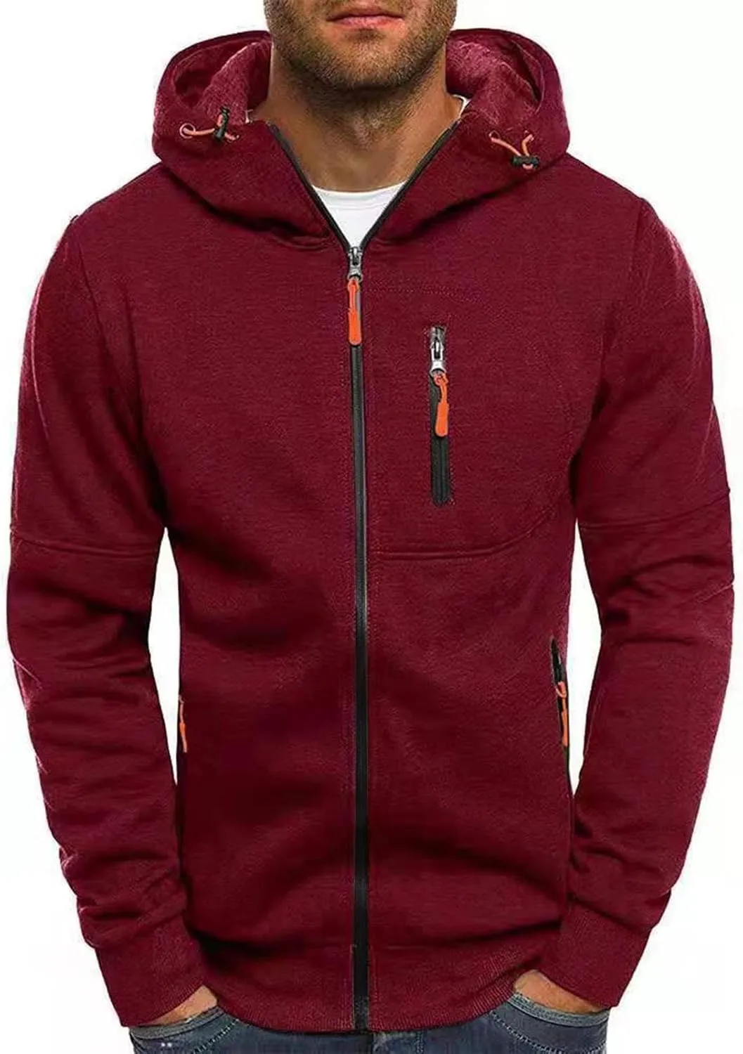 LCMTWX Men's Fashion Hoodies & Sweatshirts Solid Hooded Sweater Top Zip Up Unisex Cool Pullover Hoody Full Zip Long Sleeve