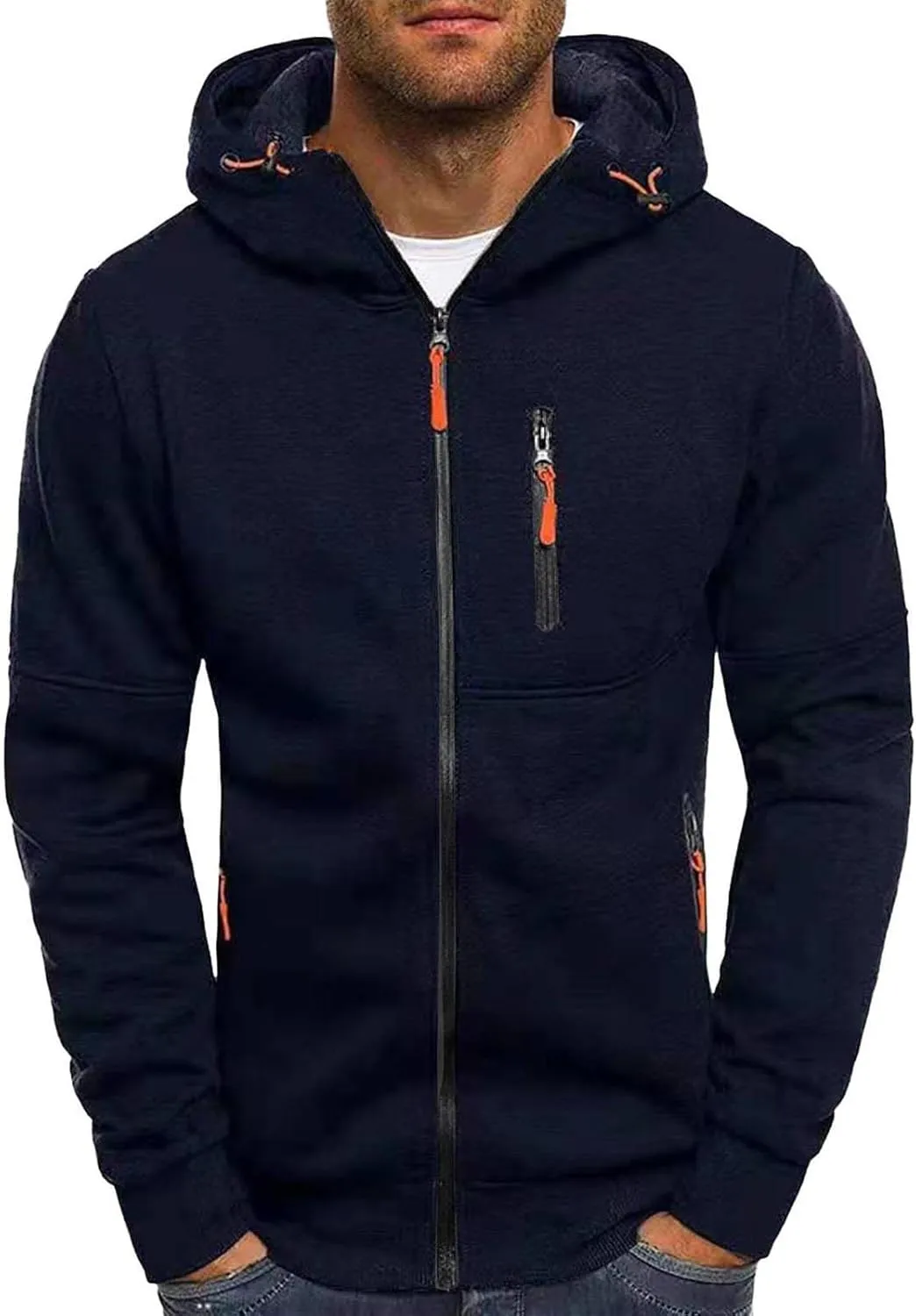 LCMTWX Men's Fashion Hoodies & Sweatshirts Solid Hooded Sweater Top Zip Up Unisex Cool Pullover Hoody Full Zip Long Sleeve