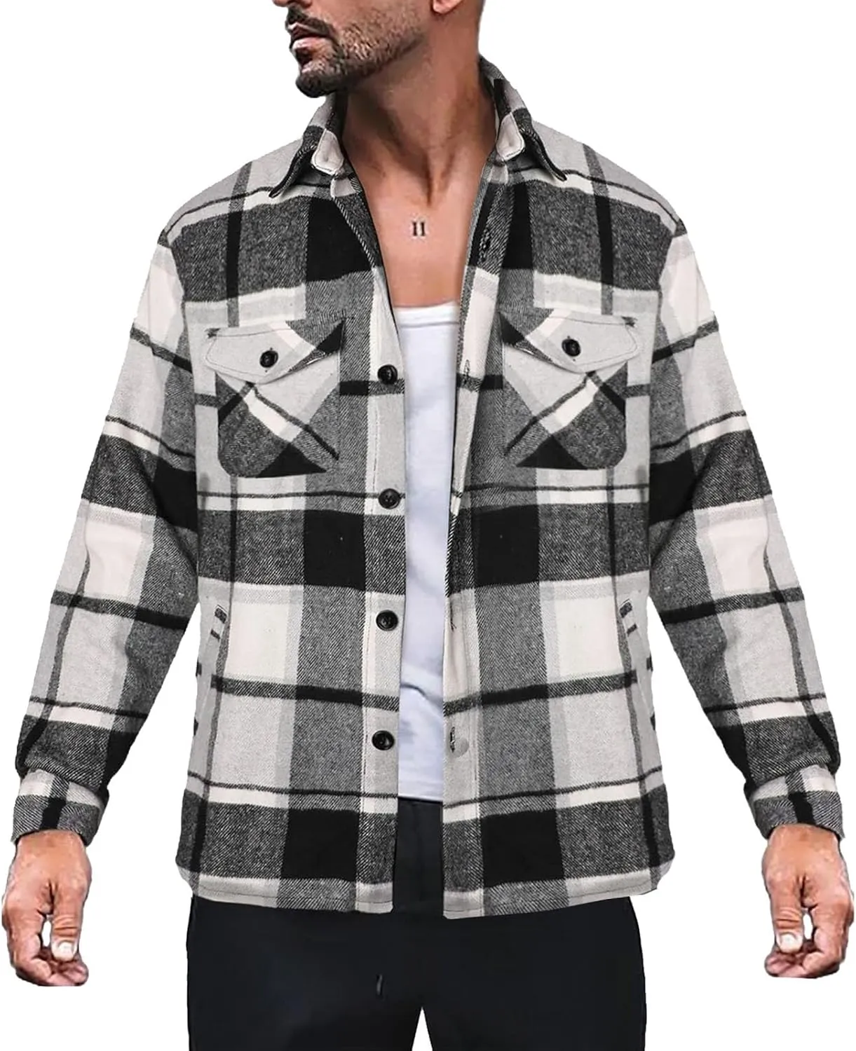 LCMTWX Mens Plaid Flannel Jacket Pullover Sweatshirt Jacket Button Collar Warm Sweater Coat with Hood for Men Sherpa Button