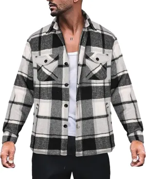 LCMTWX Mens Plaid Flannel Jacket Pullover Sweatshirt Jacket Button Collar Warm Sweater Coat with Hood for Men Sherpa Button