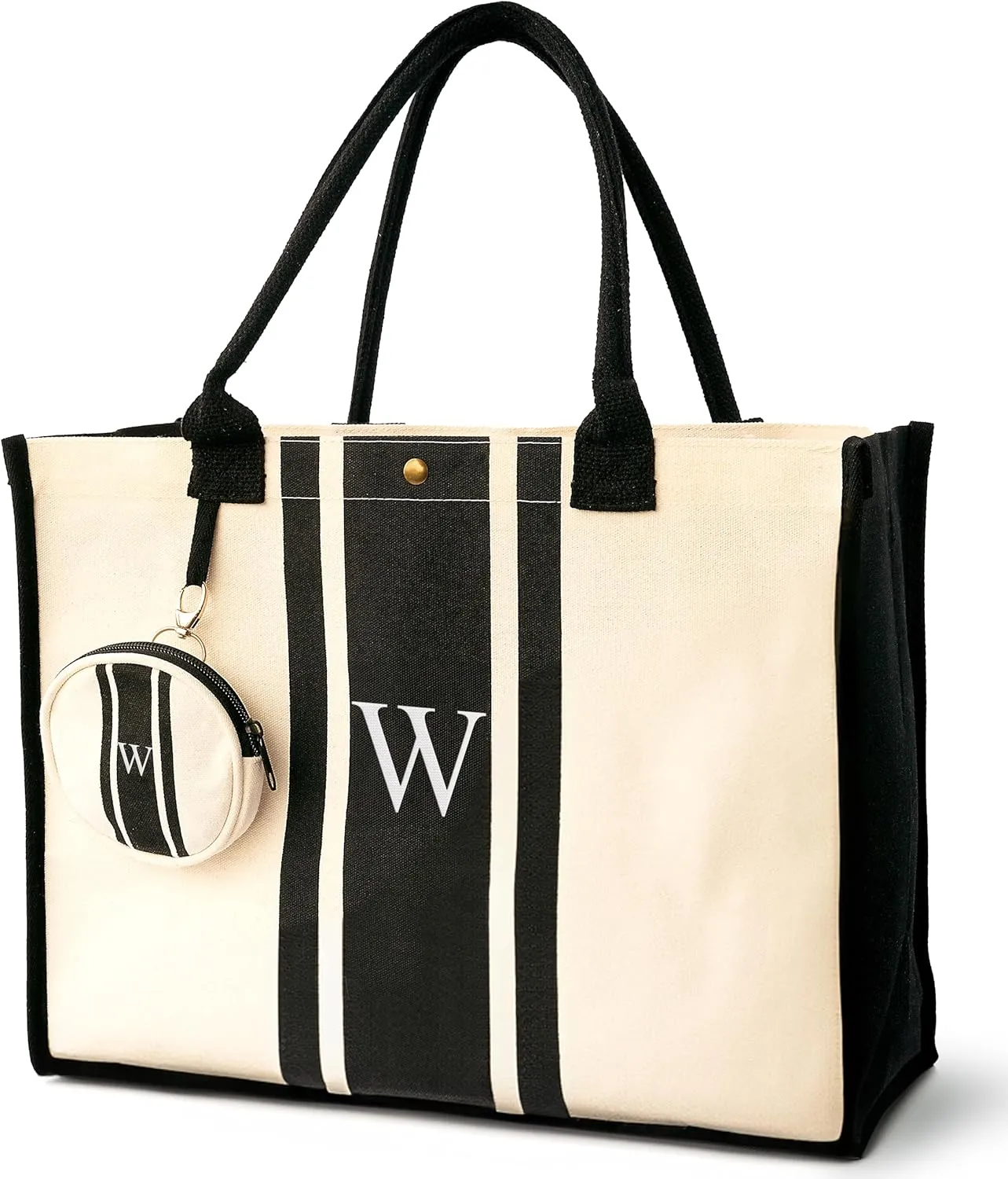 LEAFICO Initial Canvas Tote Bag - Embroidered Letter Beach Bag, Monogrammed Personalized Gift Bag For Women, Make Up Purse