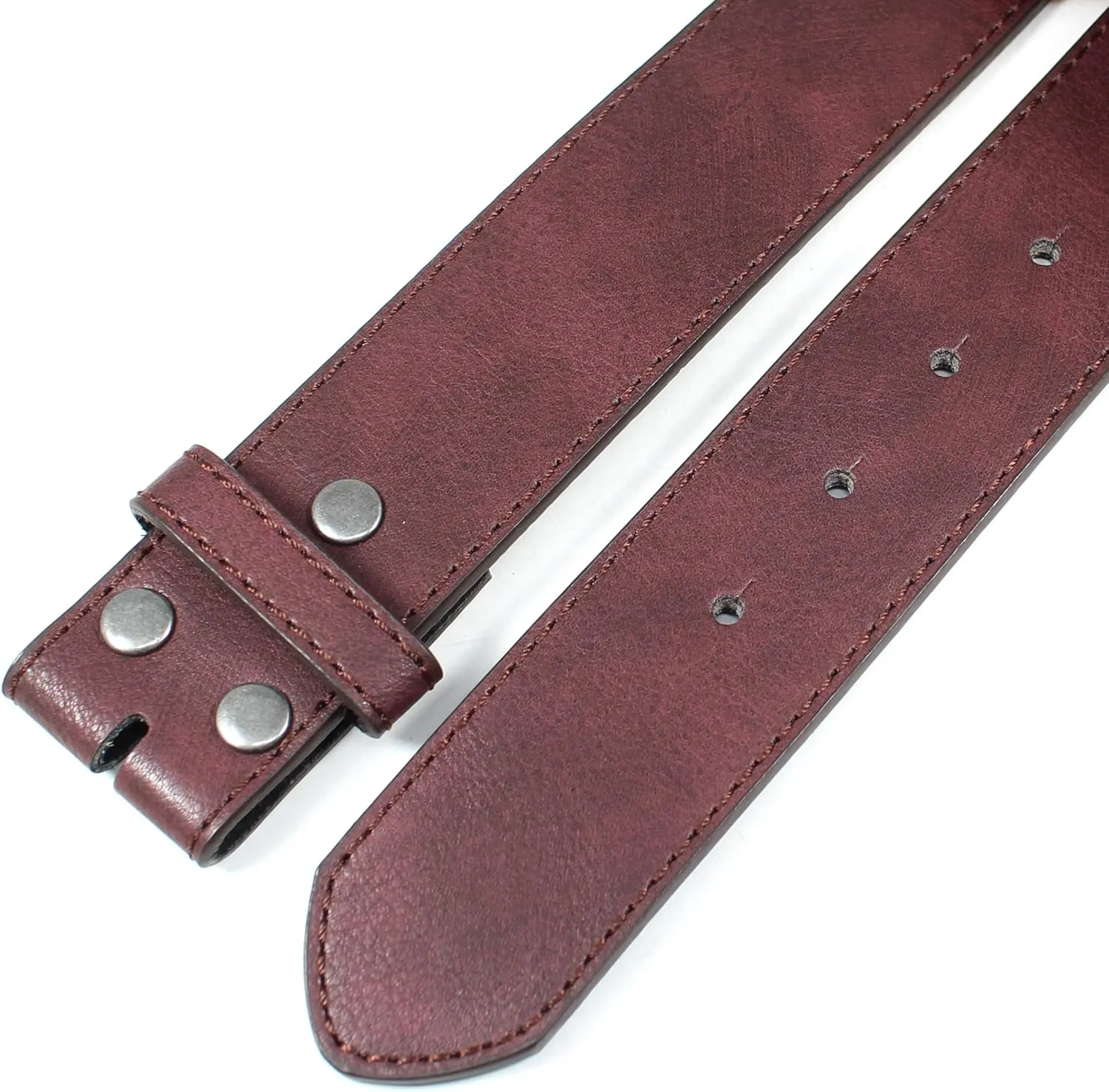 Leather Belt Strap with Vintage Distressed Texture 1.5" Wide with Snaps and without Buckle