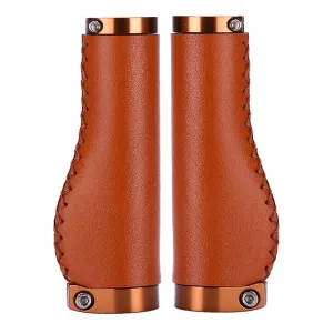 Leather Bike Handlebar Grips Lockable Shock Absorbing Prevent Slip Retro PU Leather Bike Handle Grips Bicycles Scooters