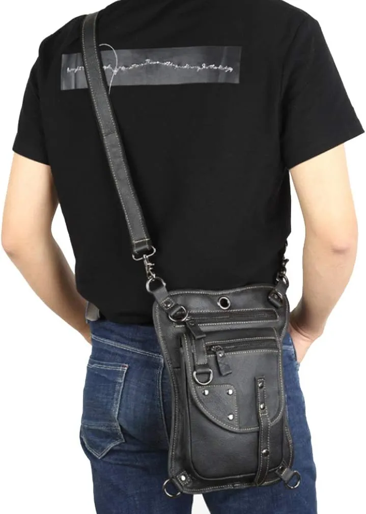 Leather Waist Pack Drop Leg Bag for Men Women Belt Bumbag Multi-Purpose Motorcycle Bike Outdoor Sports Tactical Cycling Riding Hiking Camping Pouch