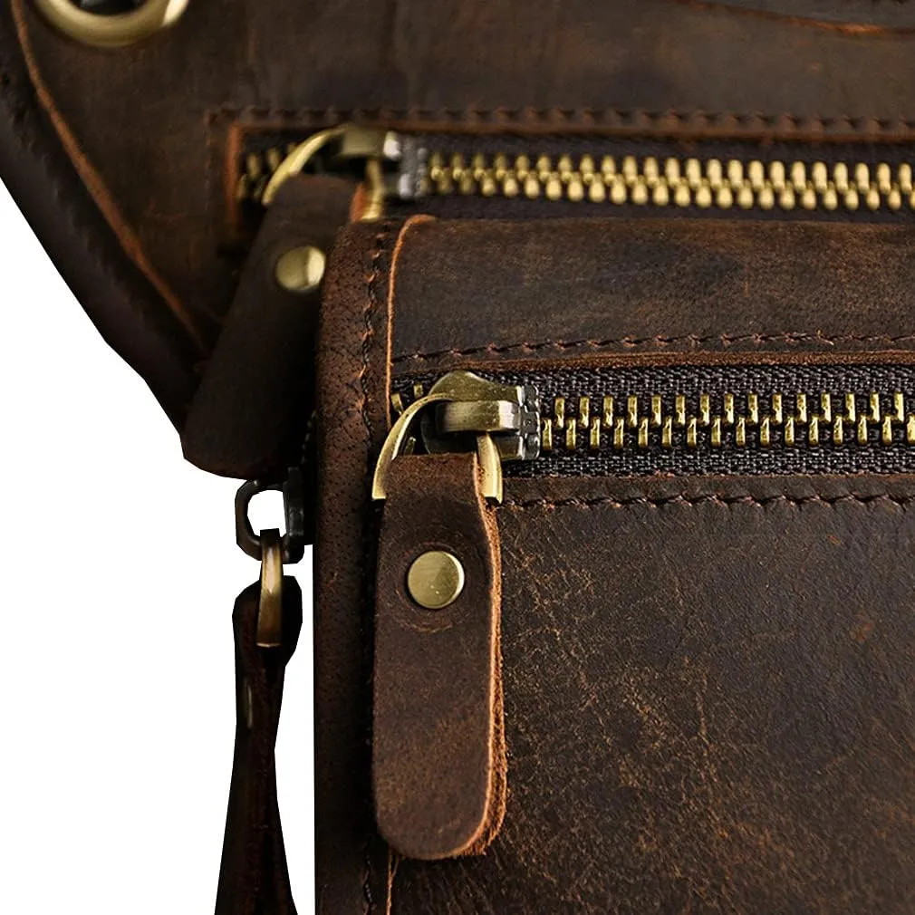 Leather Waist Pack Drop Leg Bag for Men Women Belt Bumbag Multi-Purpose Motorcycle Bike Outdoor Sports Tactical Cycling Riding Hiking Camping Pouch