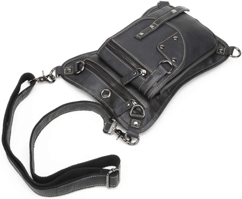 Leather Waist Pack Drop Leg Bag for Men Women Belt Bumbag Multi-Purpose Motorcycle Bike Outdoor Sports Tactical Cycling Riding Hiking Camping Pouch