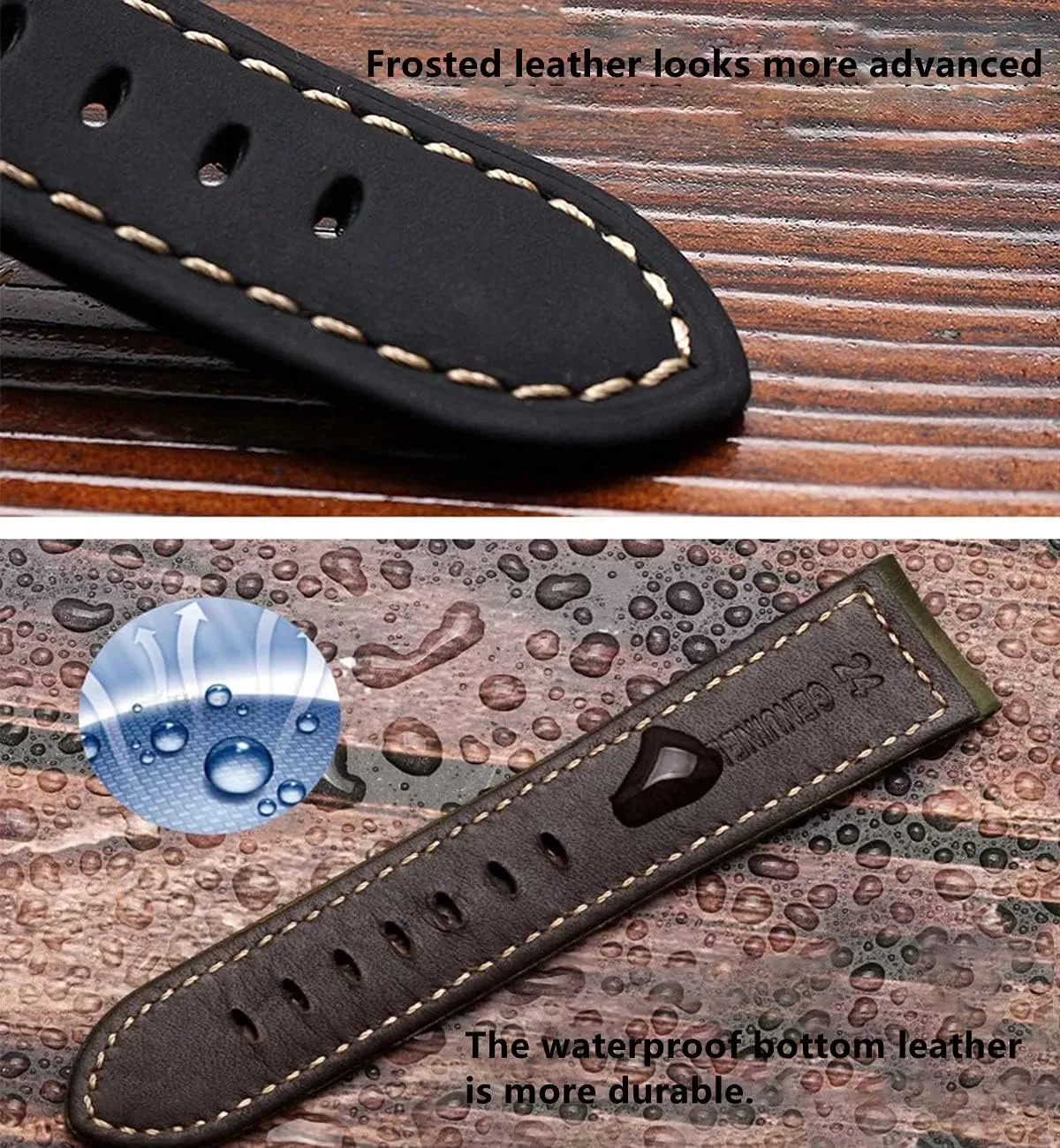 Leather Watch Bands for Men, Vintage Top Grain Leather Watch Strap Compatible with Panerai Watch Band, Genuine Leather Bracelet Watch Replacement Band 20mm 22mm 24mm 26mm
