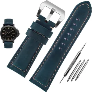 Leather Watch Bands for Men, Vintage Top Grain Leather Watch Strap Compatible with Panerai Watch Band, Genuine Leather Bracelet Watch Replacement Band 20mm 22mm 24mm 26mm