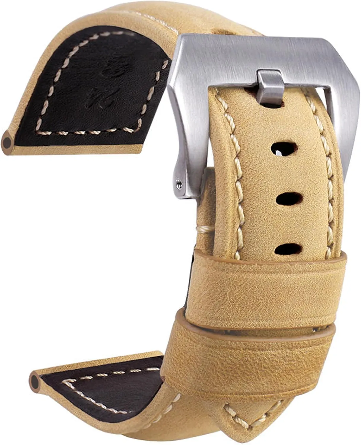 Leather Watch Bands for Men, Vintage Top Grain Leather Watch Strap Compatible with Panerai Watch Band, Genuine Leather Bracelet Watch Replacement Band 20mm 22mm 24mm 26mm