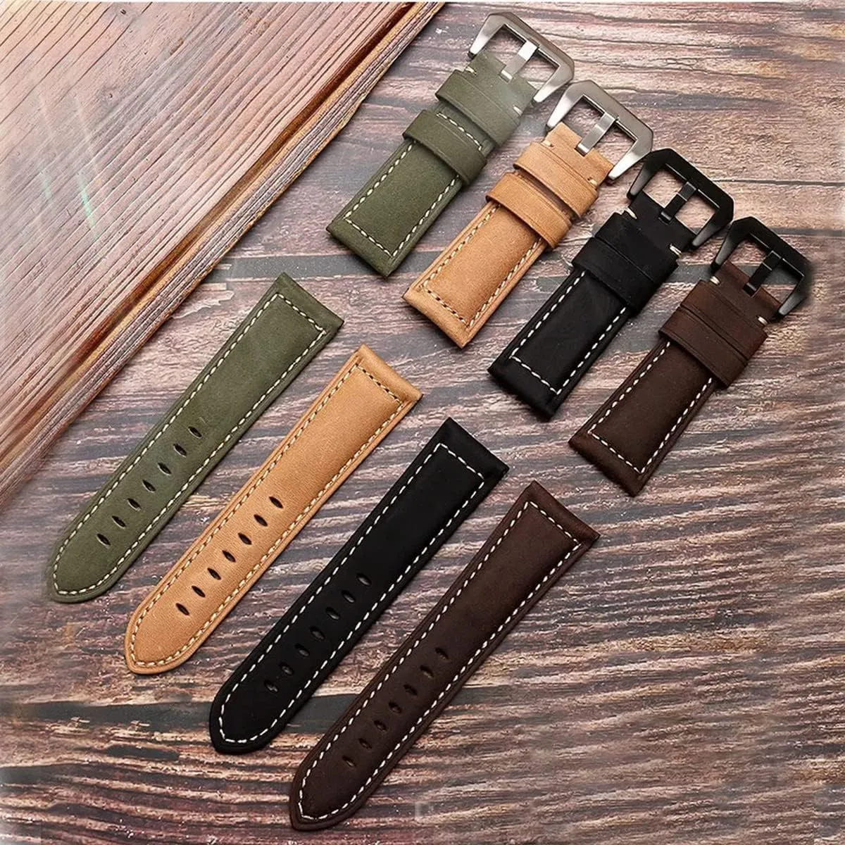 Leather Watch Bands for Men, Vintage Top Grain Leather Watch Strap Compatible with Panerai Watch Band, Genuine Leather Bracelet Watch Replacement Band 20mm 22mm 24mm 26mm