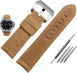 Leather Watch Bands for Men, Vintage Top Grain Leather Watch Strap Compatible with Panerai Watch Band, Genuine Leather Bracelet Watch Replacement Band 20mm 22mm 24mm 26mm