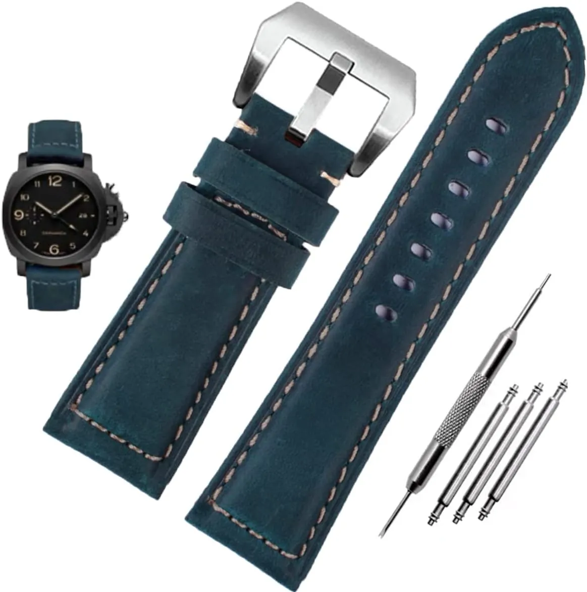 Leather Watch Bands for Men, Vintage Top Grain Leather Watch Strap Compatible with Panerai Watch Band, Genuine Leather Bracelet Watch Replacement Band 20mm 22mm 24mm 26mm
