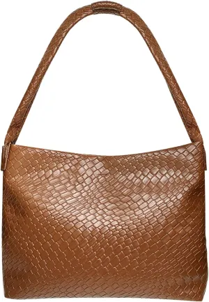 Leather Woven Hobo Slouchy Bag for Women - Soft Vegan Shoulder Top-Handled Tote Purse