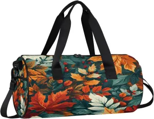 Leaves of Autumn Travel Gym Bag Waterproof Sport Dance Bag for Women Men Portable Gymnastics Duffel Bags Canvas Tote Carry on Handbag for Workout Overnight Weekender
