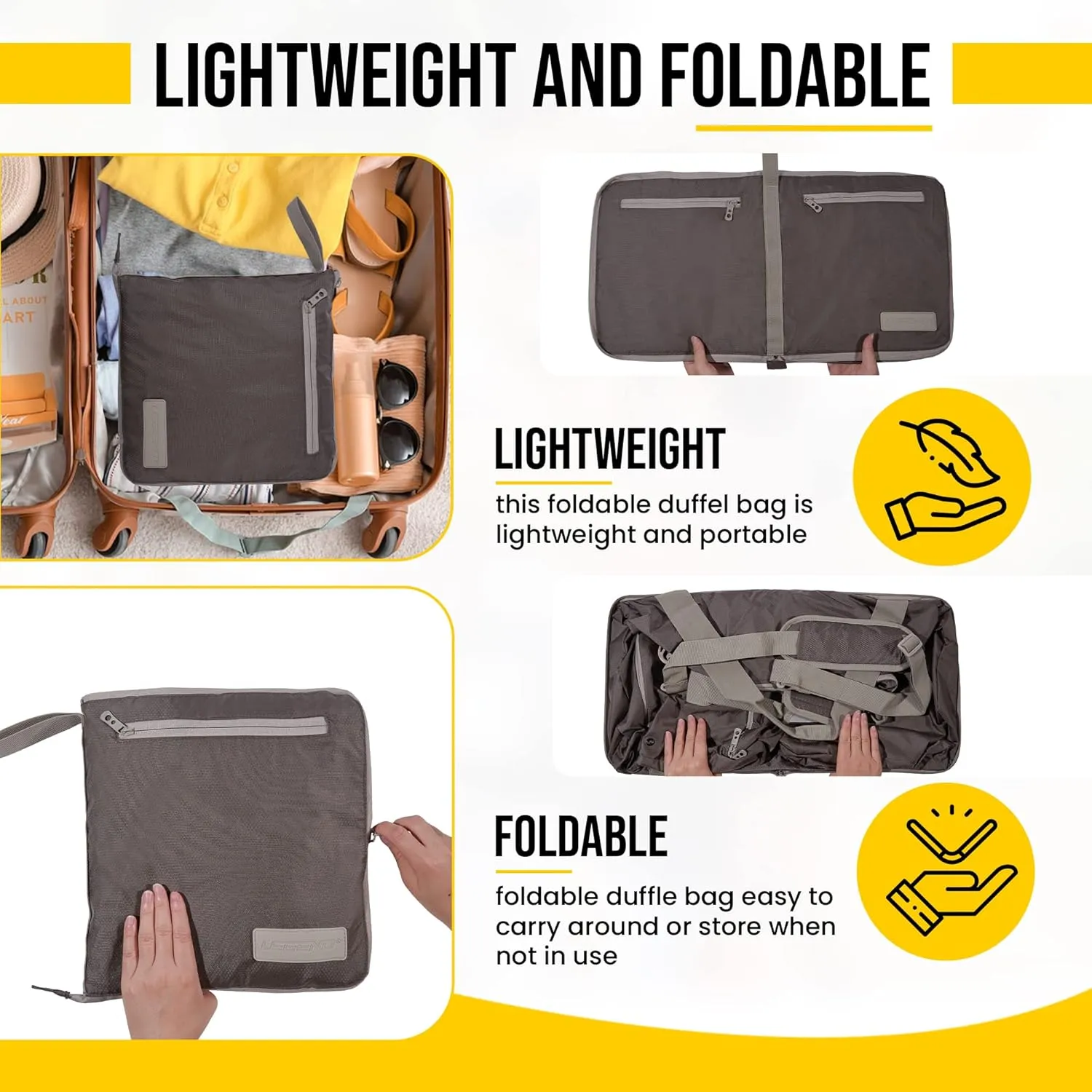 LEGEND 40L Foldable Duffle Bag for Travel - Packable Duffle Bags w/Shoe Compartment - Tear Resistant Collapsible Duffel Bags for Traveling - Lightweight Folding Duffel Bag for Men & Women -Chocolate