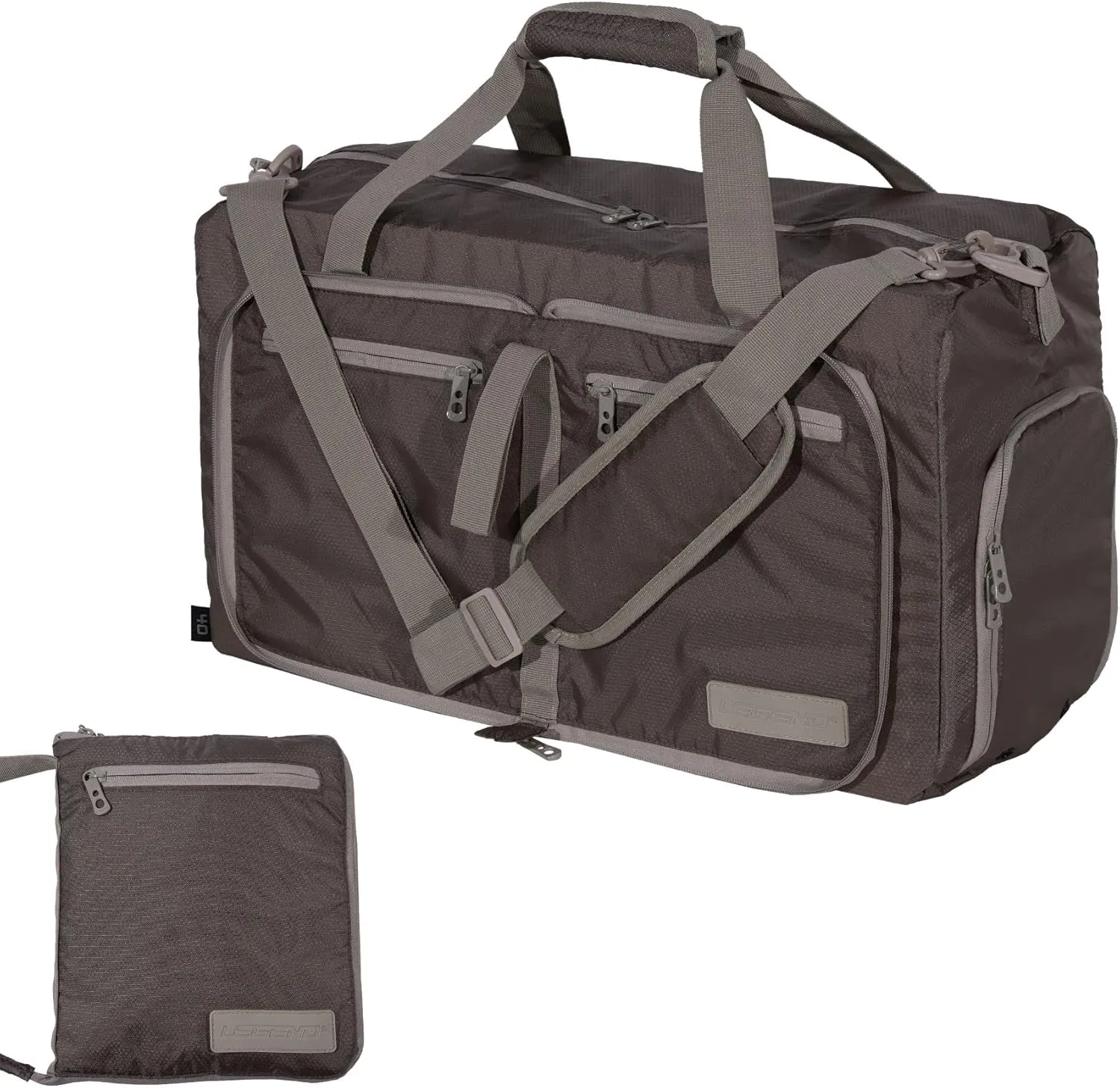 LEGEND 40L Foldable Duffle Bag for Travel - Packable Duffle Bags w/Shoe Compartment - Tear Resistant Collapsible Duffel Bags for Traveling - Lightweight Folding Duffel Bag for Men & Women -Chocolate