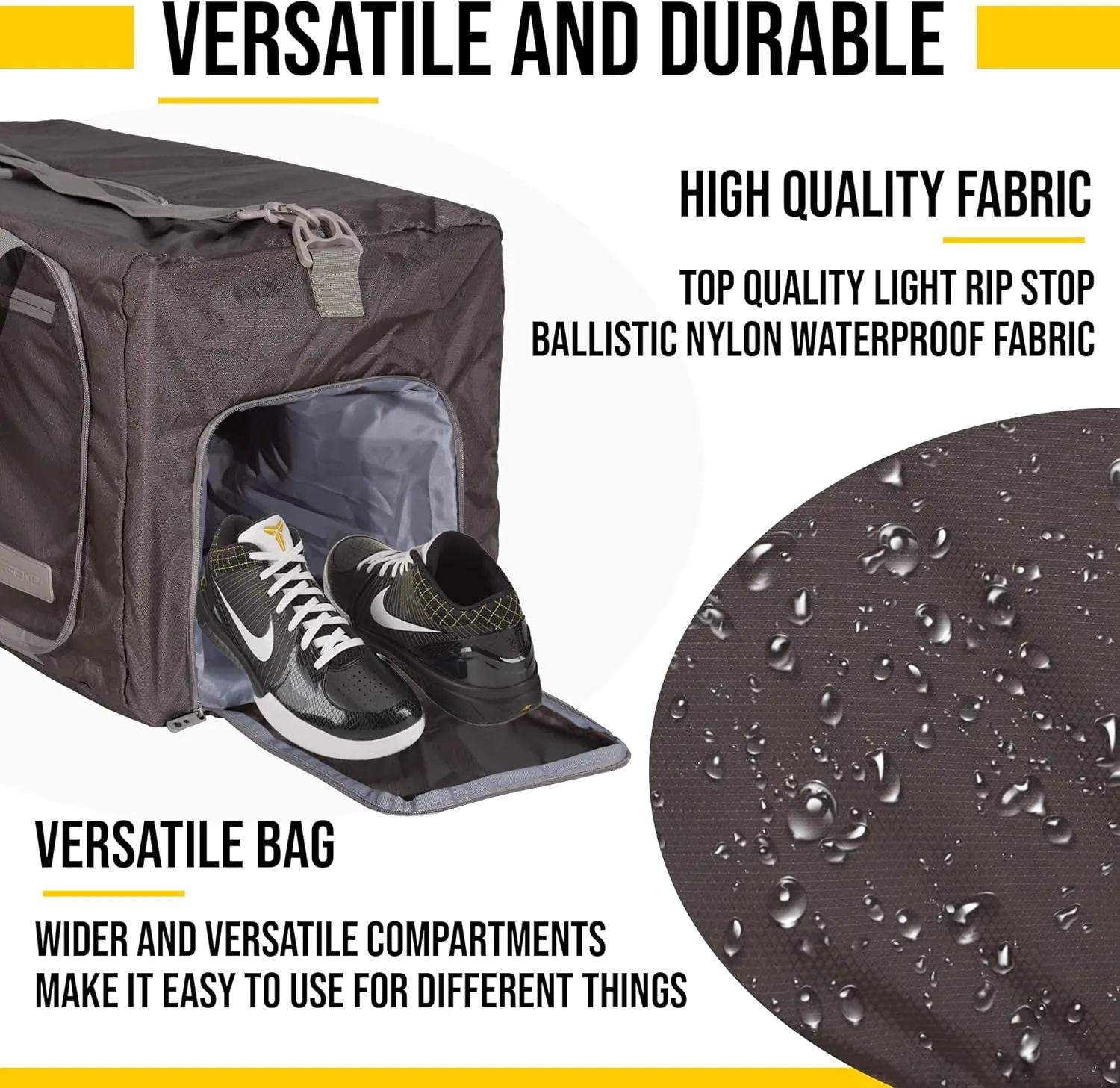 LEGEND 40L Foldable Duffle Bag for Travel - Packable Duffle Bags w/Shoe Compartment - Tear Resistant Collapsible Duffel Bags for Traveling - Lightweight Folding Duffel Bag for Men & Women -Chocolate