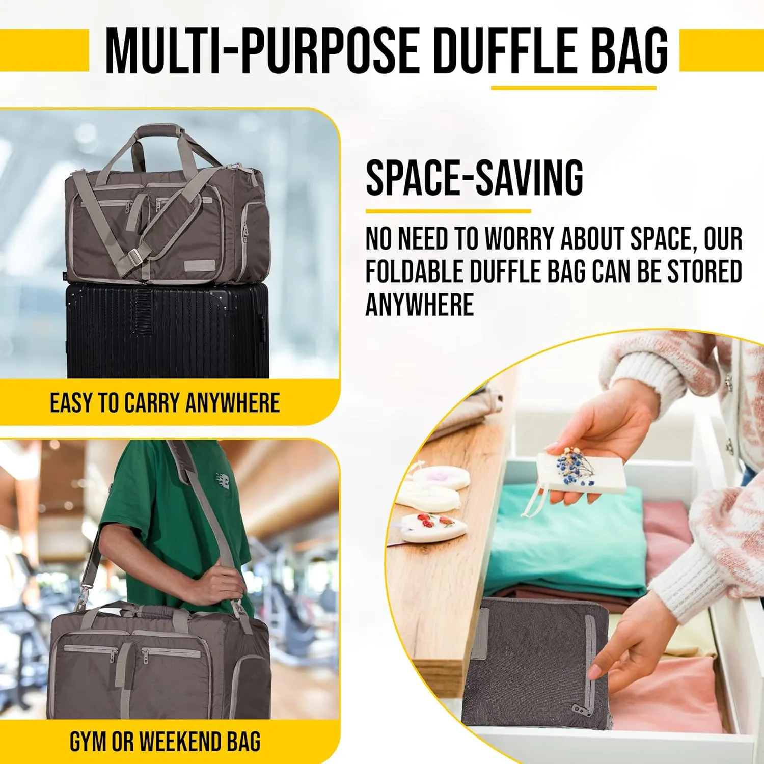 LEGEND 40L Foldable Duffle Bag for Travel - Packable Duffle Bags w/Shoe Compartment - Tear Resistant Collapsible Duffel Bags for Traveling - Lightweight Folding Duffel Bag for Men & Women -Chocolate