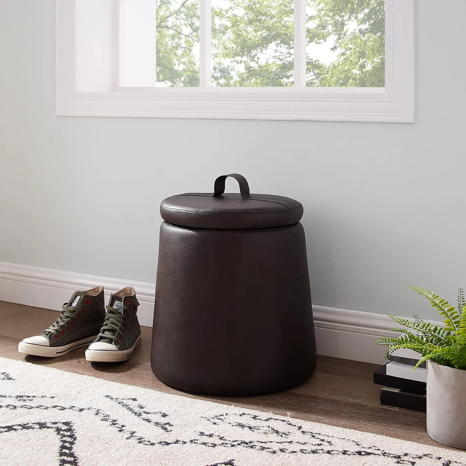Linon Home Décor Brown Faux Leather Upholstered Storage Linon Brentwood Ottoman