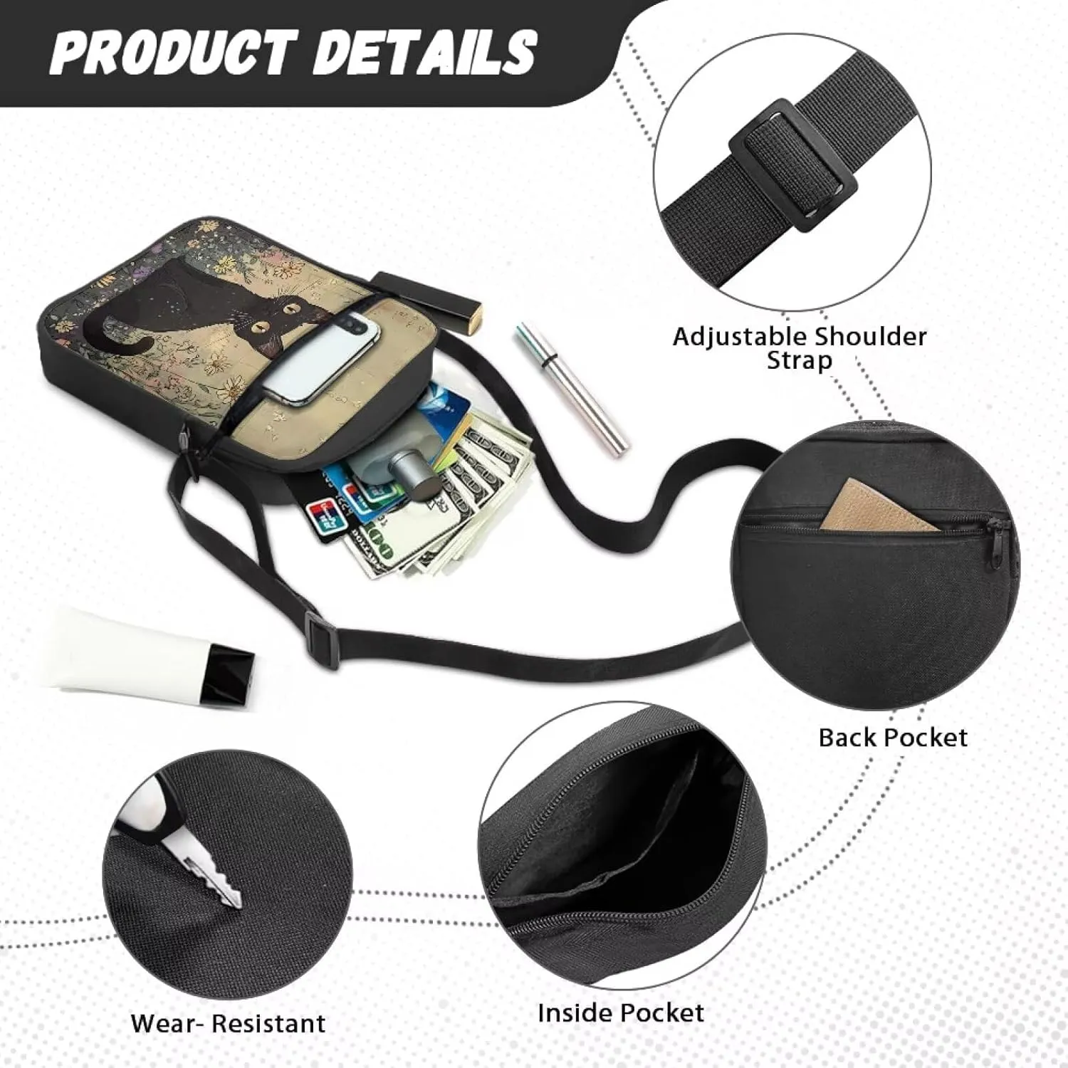 Little Messenger Bag Women's Lightweight Adjustable Strap Crossbody Purse with Zipper Pockets