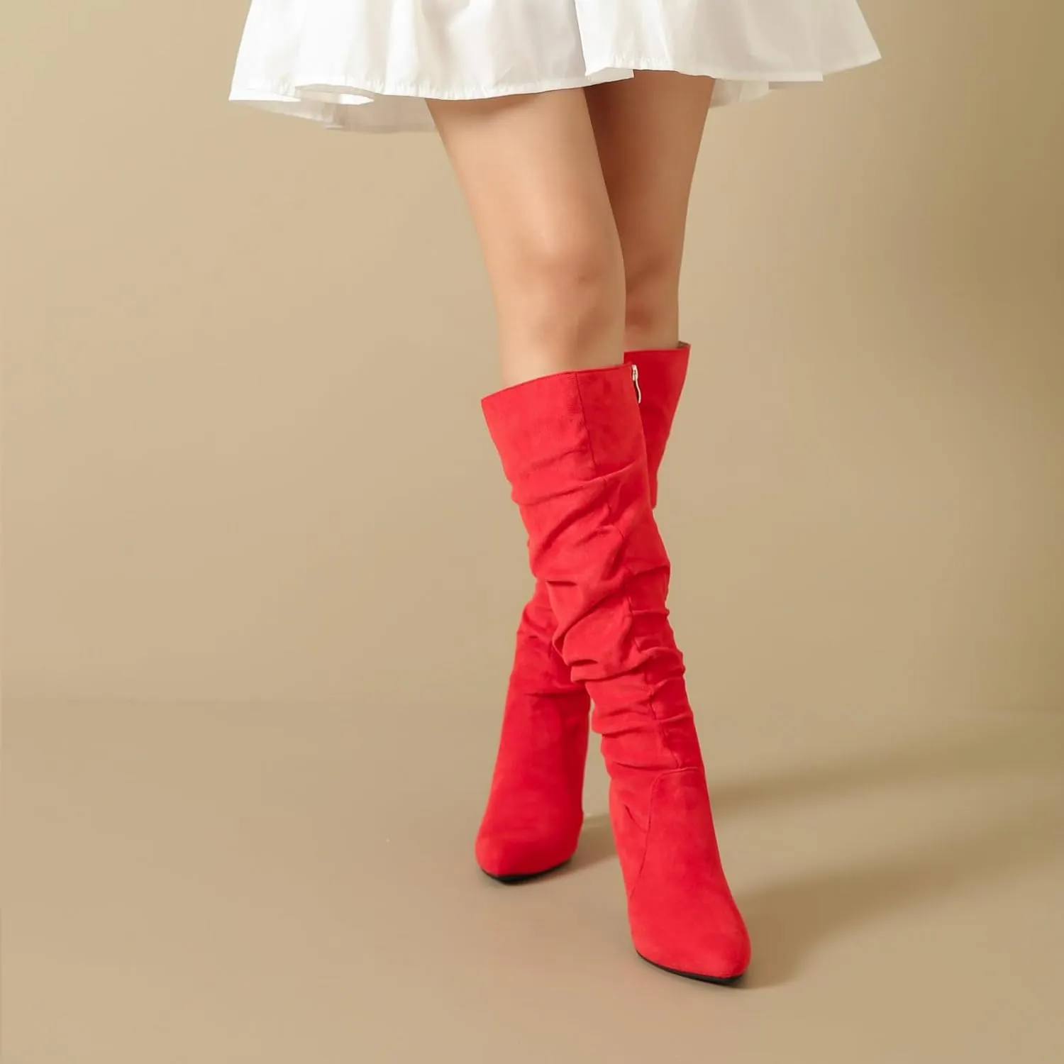 LIURUIJIA Women's Slouchy Knee High Boots Side Zipper Stiletto High Heeled Pointed Toe Fashion Fall Boots