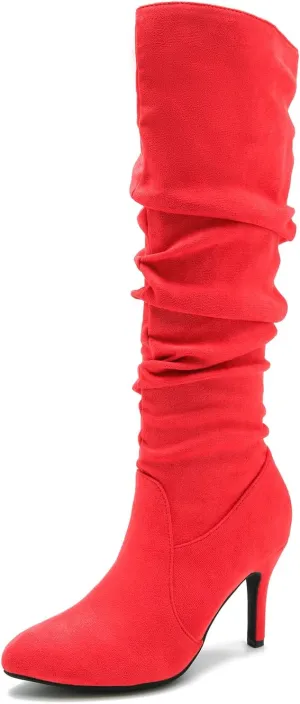 LIURUIJIA Women's Slouchy Knee High Boots Side Zipper Stiletto High Heeled Pointed Toe Fashion Fall Boots