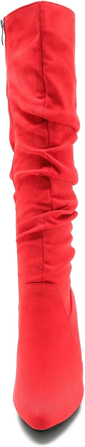 LIURUIJIA Women's Slouchy Knee High Boots Side Zipper Stiletto High Heeled Pointed Toe Fashion Fall Boots