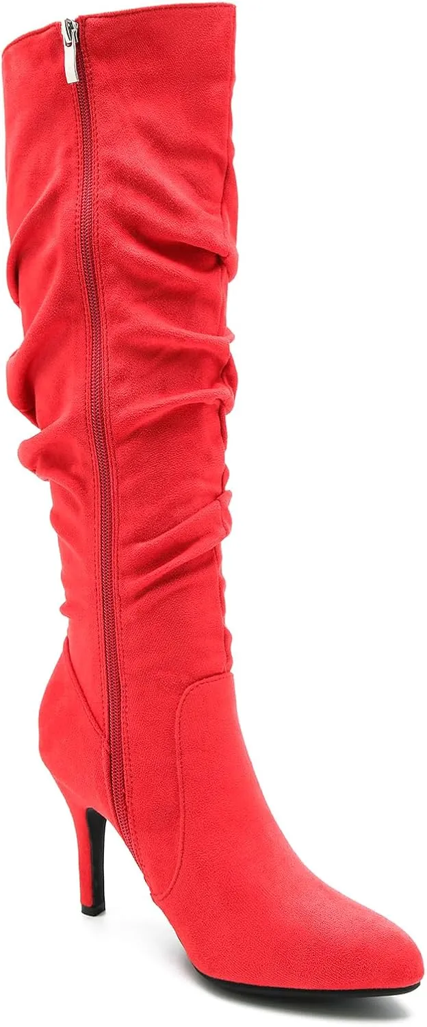 LIURUIJIA Women's Slouchy Knee High Boots Side Zipper Stiletto High Heeled Pointed Toe Fashion Fall Boots