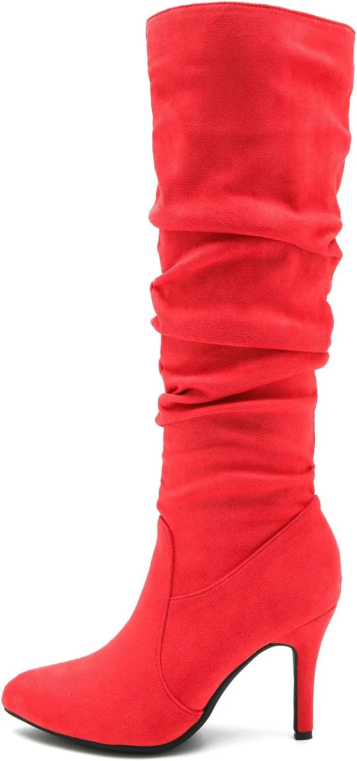 LIURUIJIA Women's Slouchy Knee High Boots Side Zipper Stiletto High Heeled Pointed Toe Fashion Fall Boots