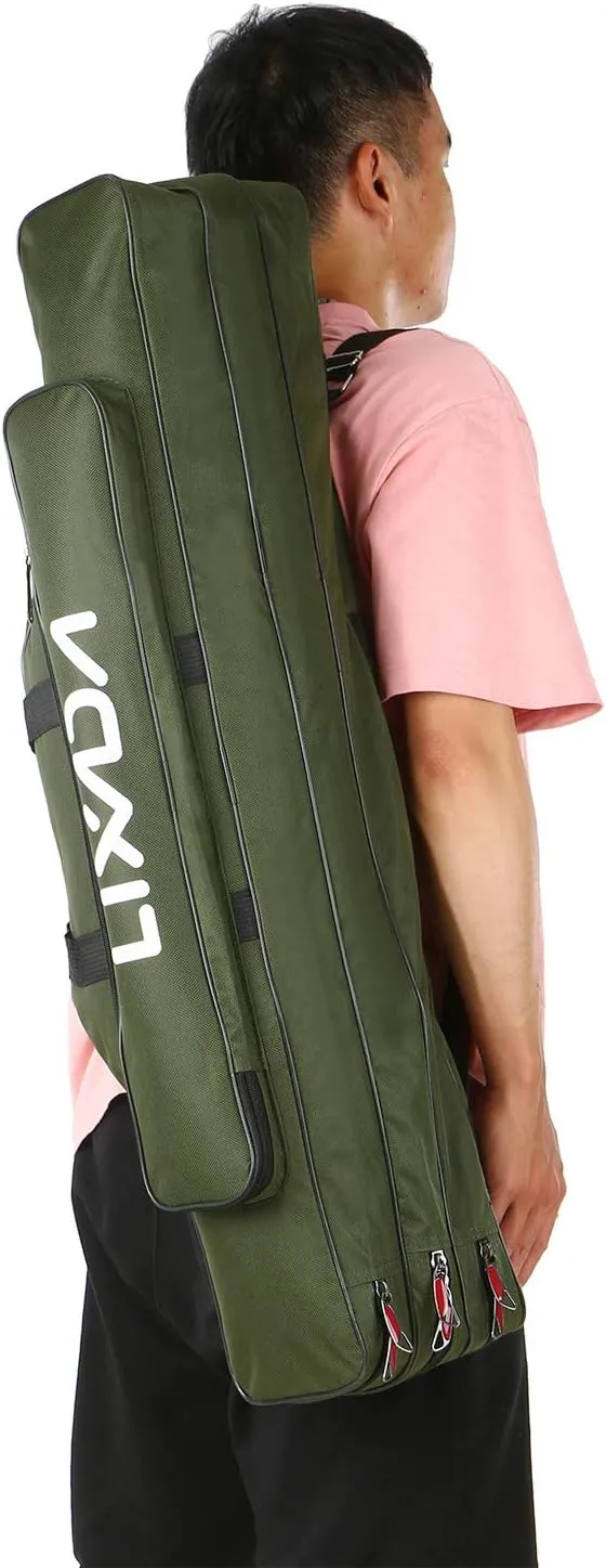 Lixada Fishing Rod Case - 3 Layers Oxford Bag, Portable Folding Carrier for Rods and Reels, Tackle Storage Travel Bag, 90cm/120cm/150cm Optional